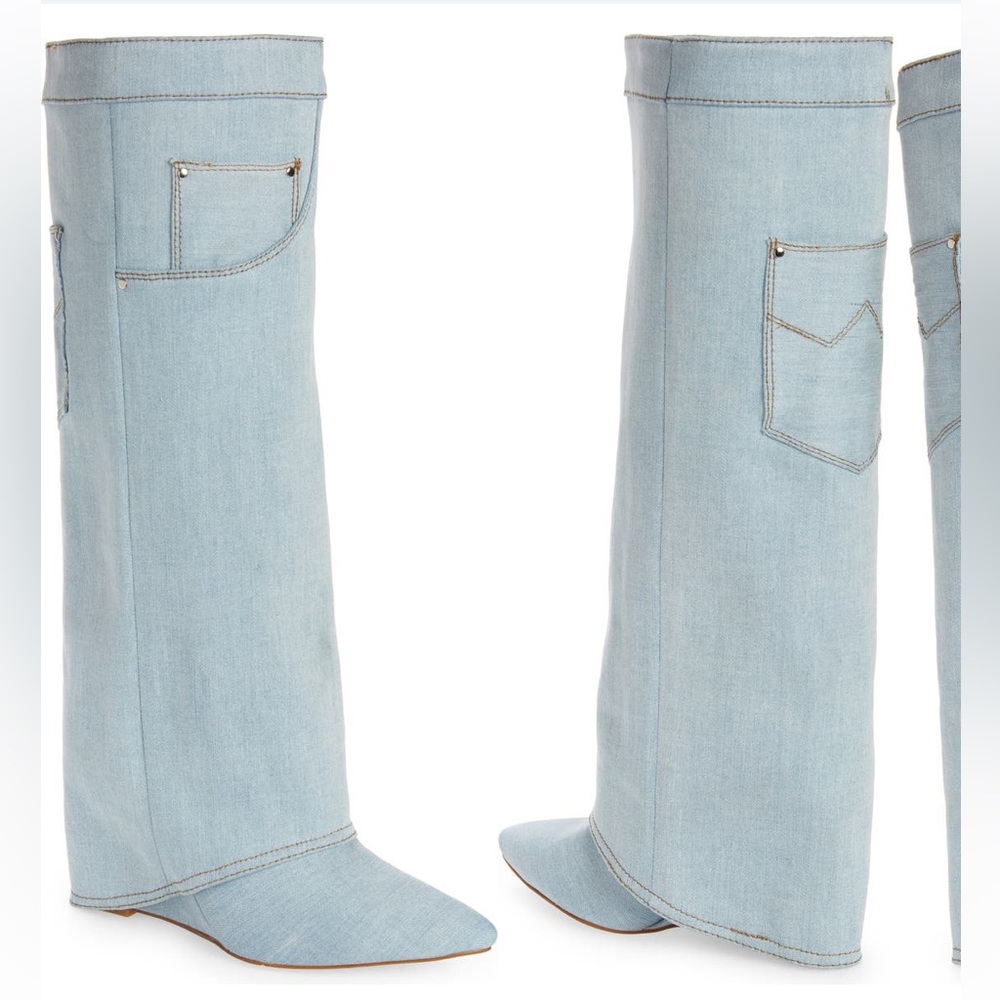 Azalea Wang Denim Cowgirl Boots 6.5